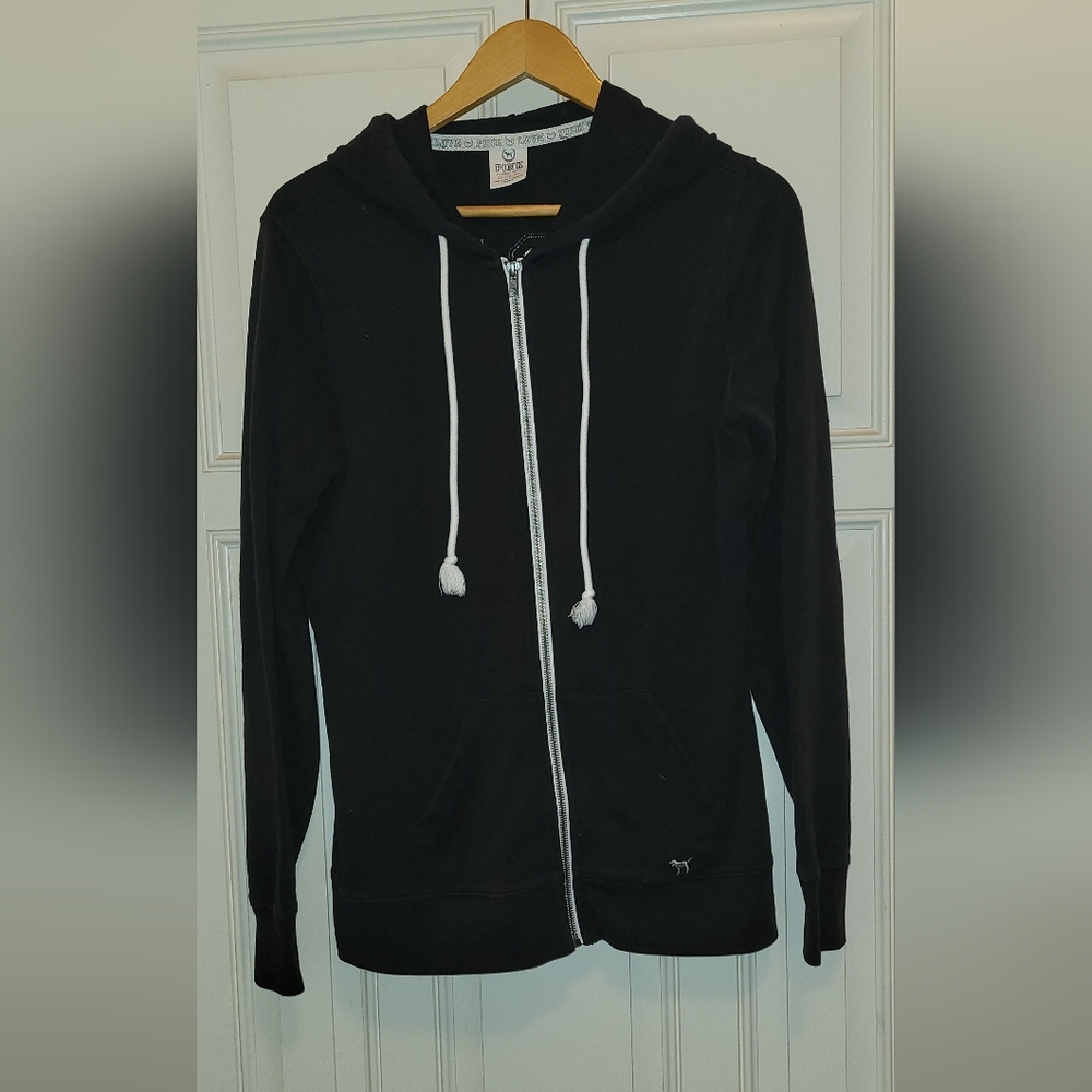 Pink Victoria Secret black zip up hoodie